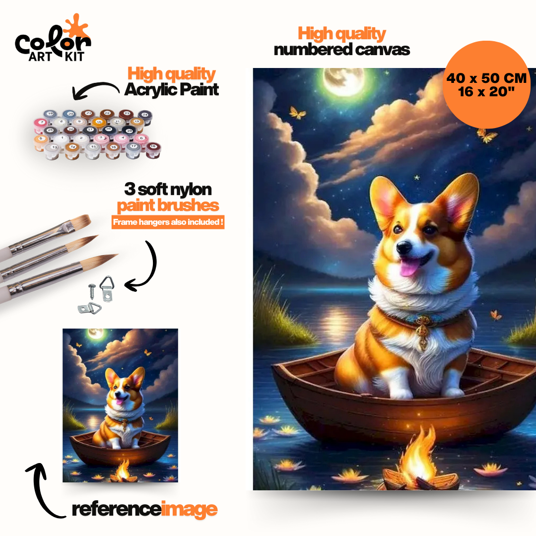 Whimsical Corgi Boat Night