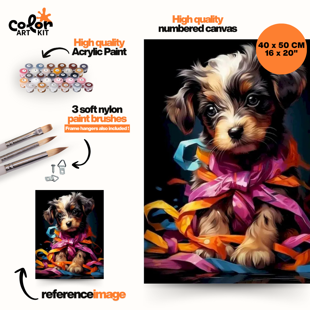 Cute Puppy Colorful Ribbons