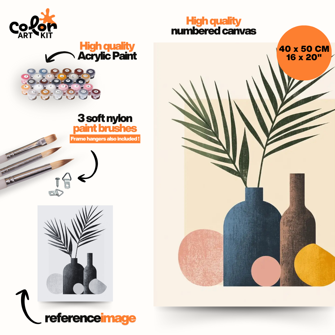 Vases and Palm Leaves