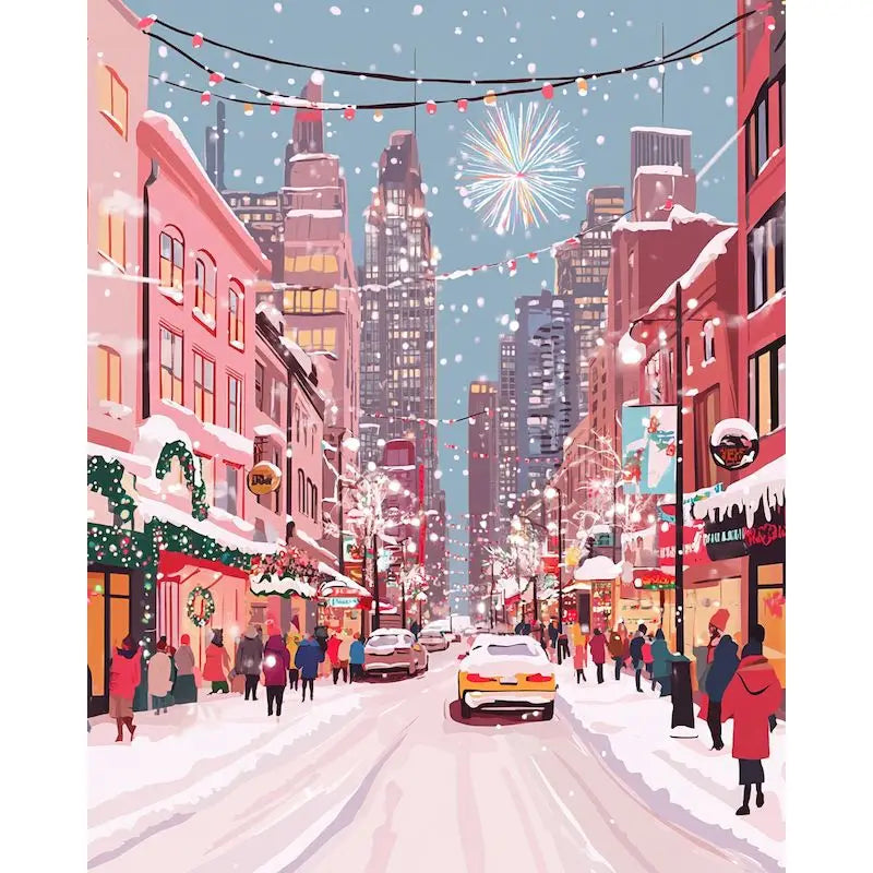 Snowy Festive City Street
