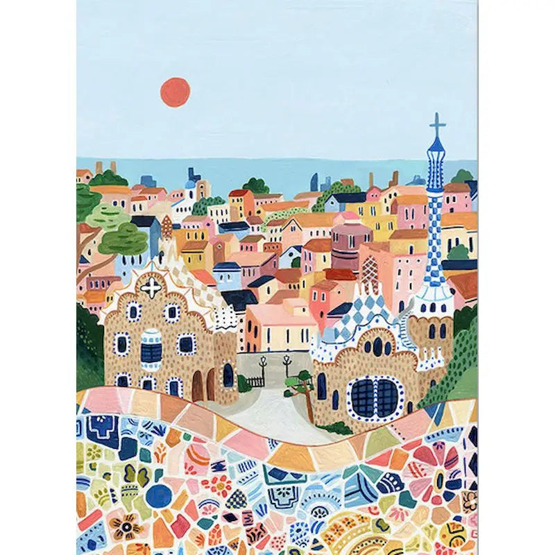 Barcelona Colorful Mosaic Cityscape