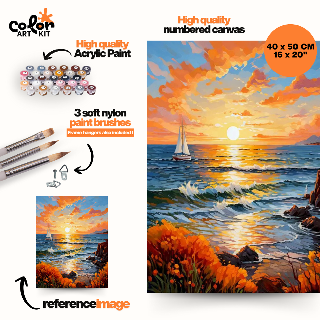 Vibrant Sunset Sailboat Ocean