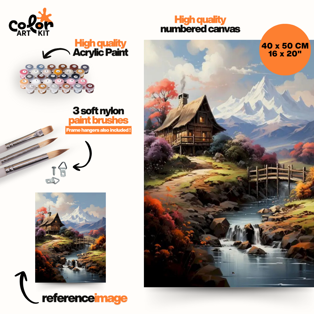 Mountain Cabin Stream Landscape