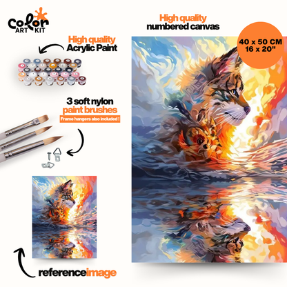 Abstract Fiery Cat Reflection