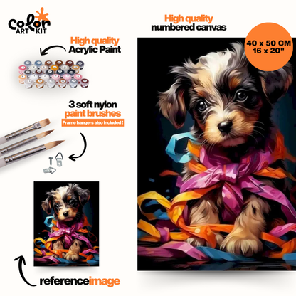 Cute Puppy Colorful Ribbons