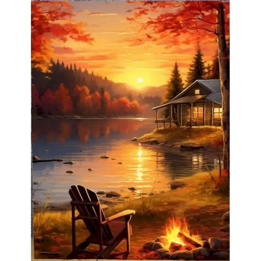 Lake Cabin Autumn Sunset