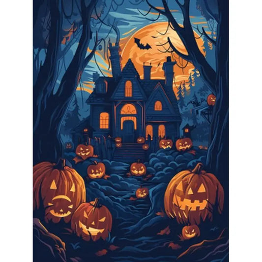 Pumpkins and bats in a Forest