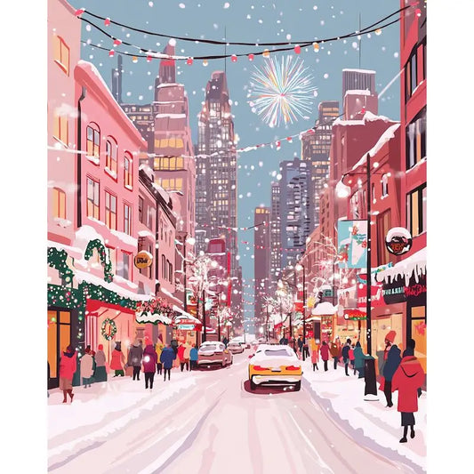 Snowy Festive City Street