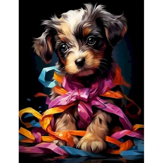 Cute Puppy Colorful Ribbons