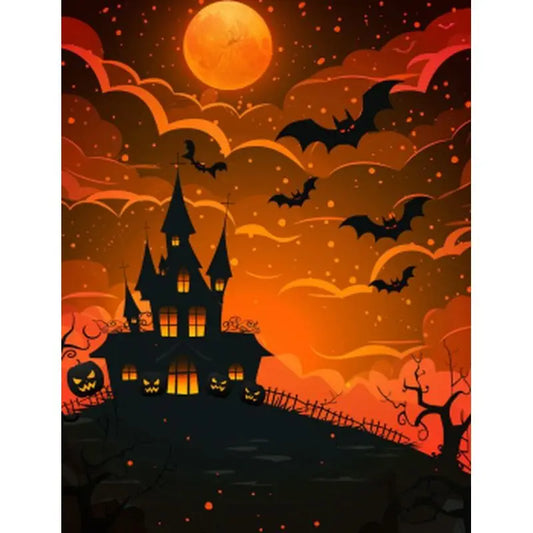 Haunted House in an Orange Moonlit Sky