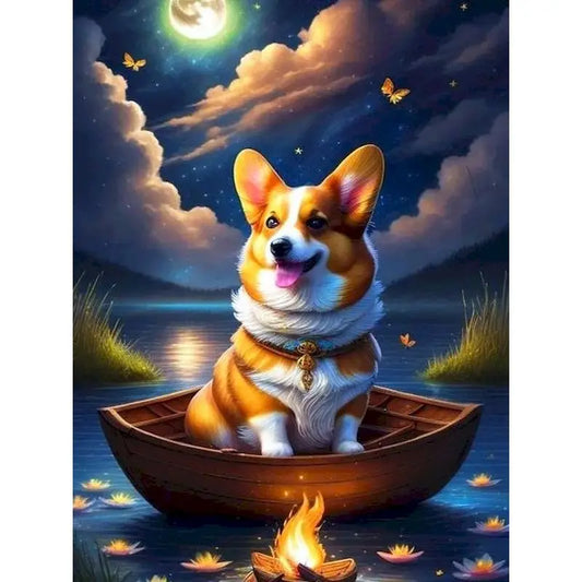 Whimsical Corgi Boat Night