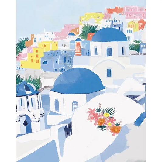 Santorini Colorful Village Art