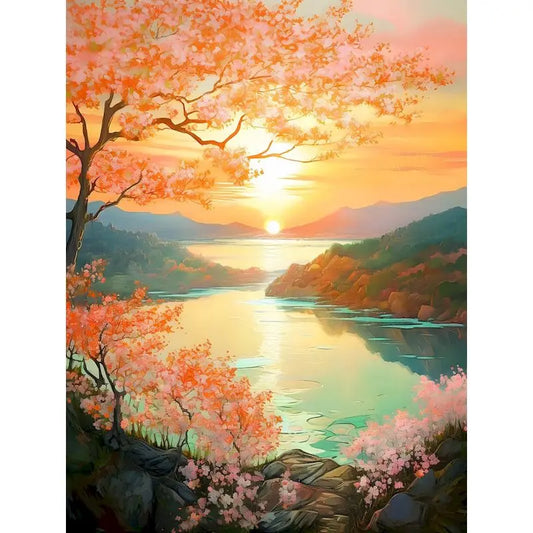 Cherry Blossom Lake Sunset