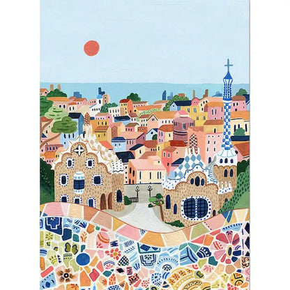 Barcelona Colorful Mosaic Cityscape
