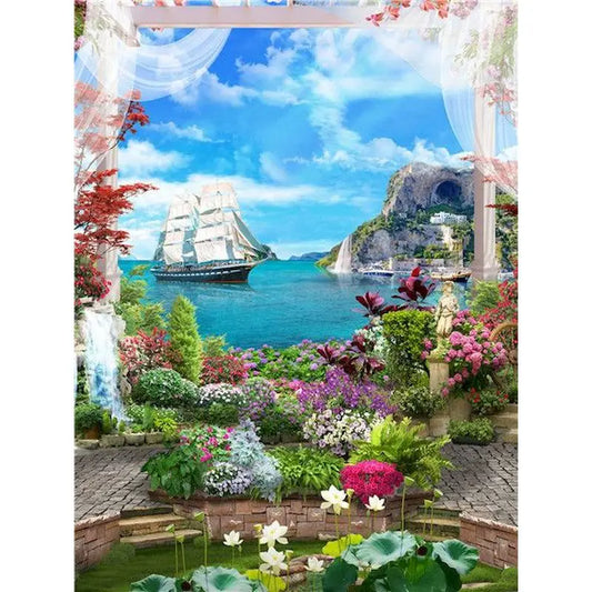 Garden scene with Sailboat