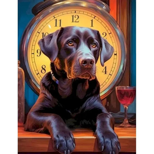 Labrador at bar clock.