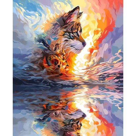 Abstract Fiery Cat Reflection