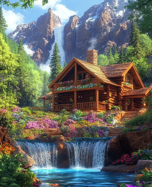 Log cabin in the mountains