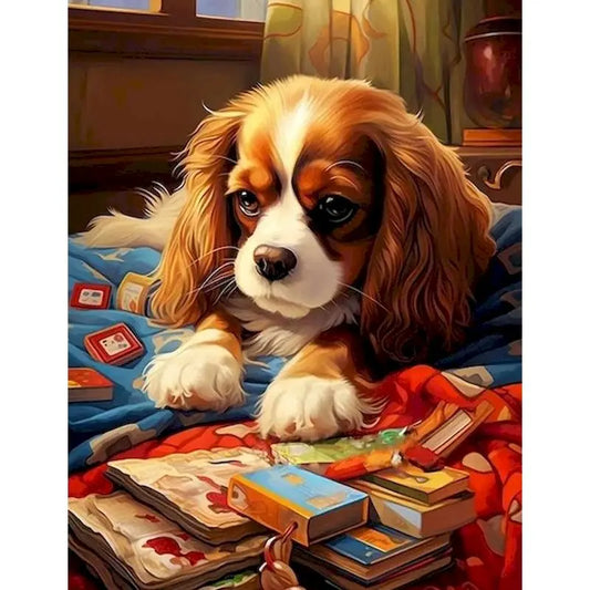Cute puppy reading time.