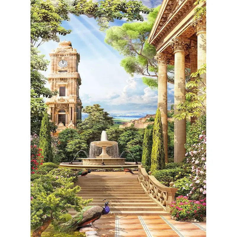 Clock Tower in a Lush Garden 