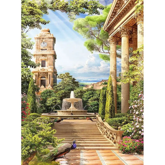 Clock Tower in a Lush Garden 