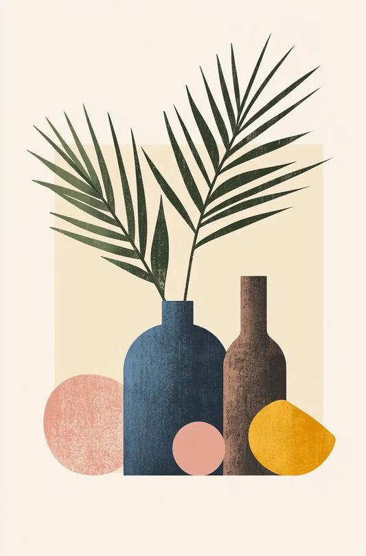 Vases and Palm Leaves