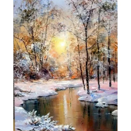 Sunny Winter River Painting.
