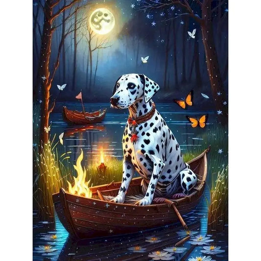 Dalmatian in boat moonlight.