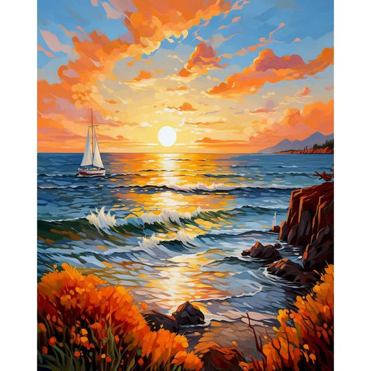 Vibrant Sunset Sailboat Ocean