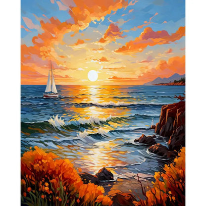 Vibrant Sunset Sailboat Ocean