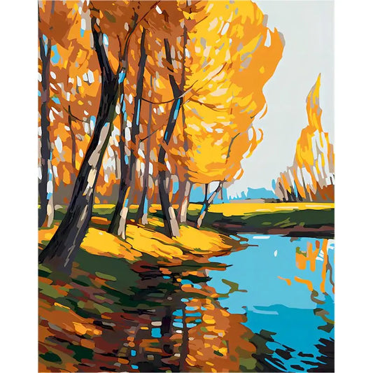Impressionistic Autumn River Scene.