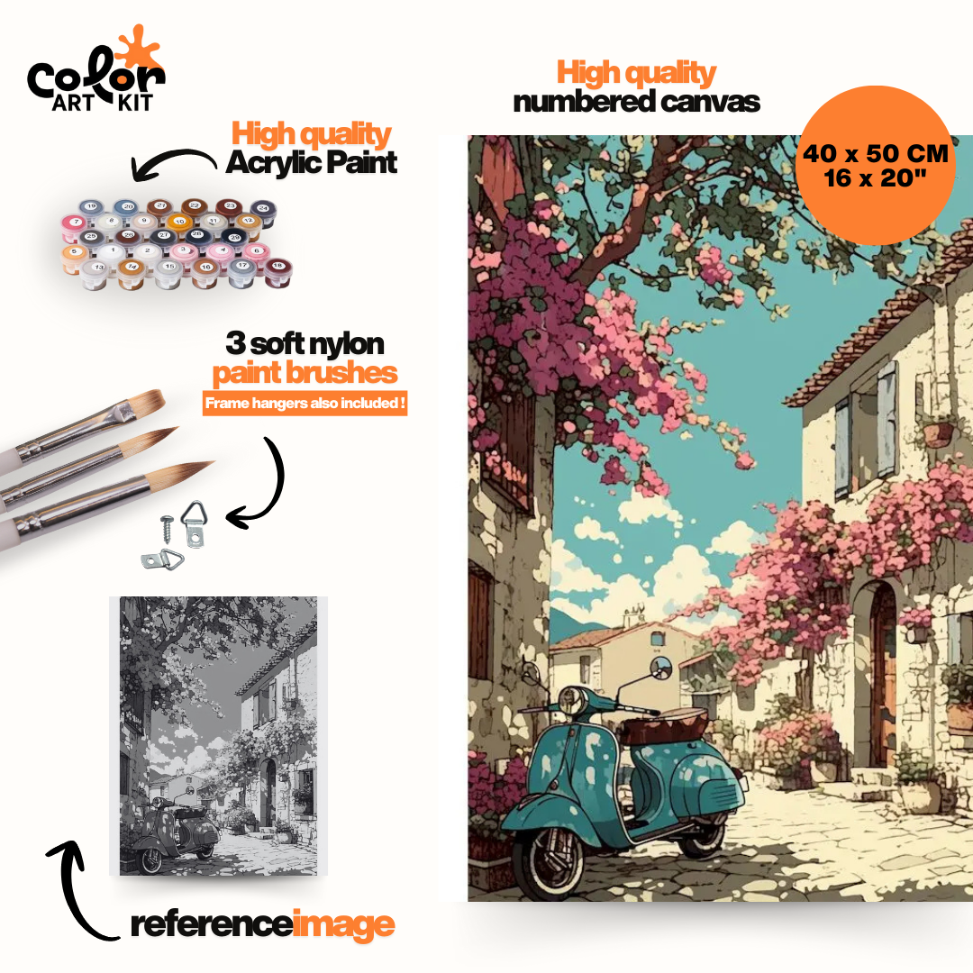 Scooter In The Flowered Street