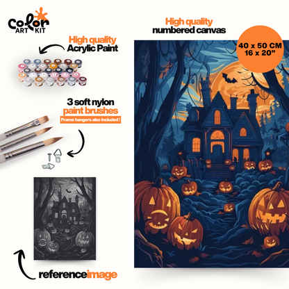 Pumpkins and bats in a Forest