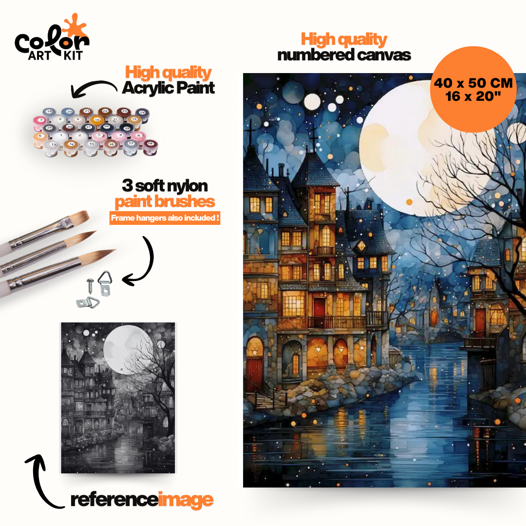 Moonlit village by the River