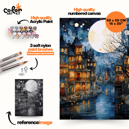 Moonlit village by the River