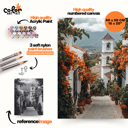Winding street with Orange Flowers