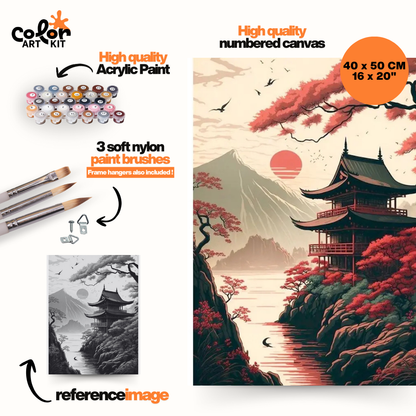 Japanese temple and Mount Fuji