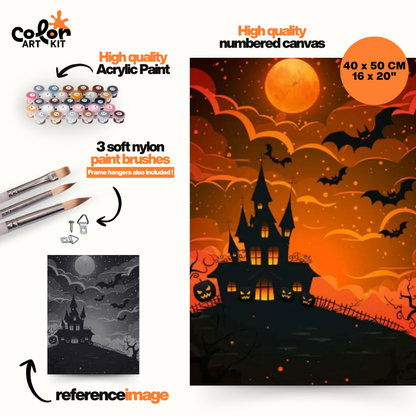 Haunted House in an Orange Moonlit Sky
